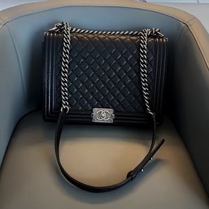 CHANNEL boy bag large caviar leather authentic